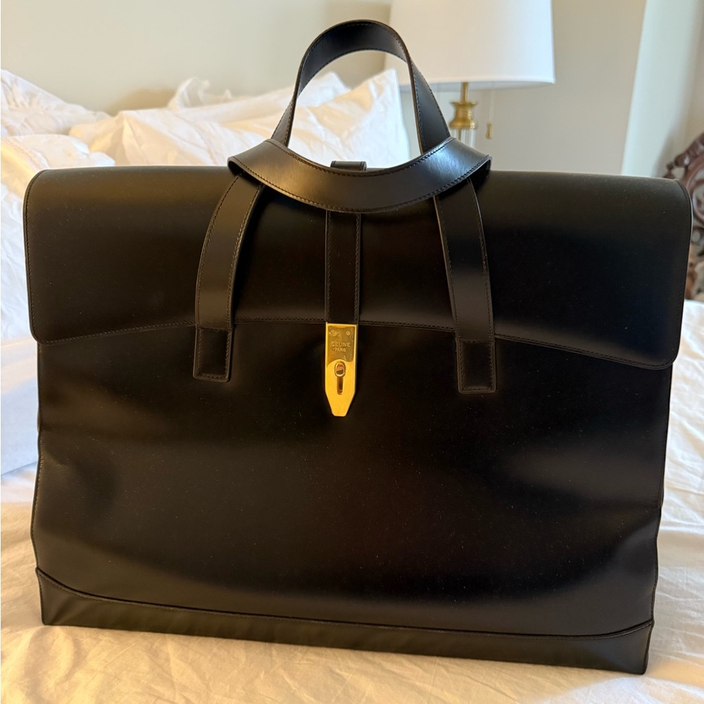 Celine Vintage 16 Box Leather Travel Work Tote
